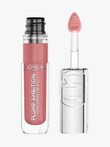 L'Oréal Paris Hyaluron Lip Oil in branded component on a light gray background